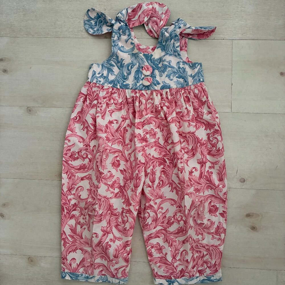 Vintage 1990s In Stitches (Boutique Brand) Girls Romper Pink and Blue Size 4